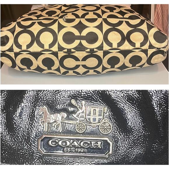 Coach Signature Shoulder Bag – Black & Beige with Silver Hardware - Picture 11 of 13